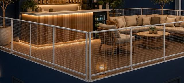 Bar und Sitzgruppe der maXpadel-Lounge mit warmer Beleuchtung
