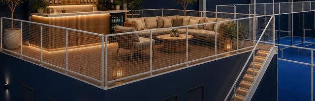 Lounge auf der Empore mit Blick auf die Courts